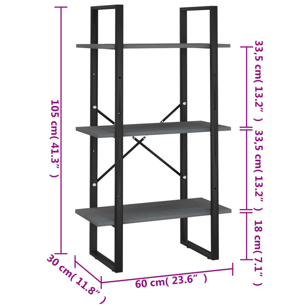 vidaXL Étagère de rangement Gris 60x30x105 cm Bois de pin massif