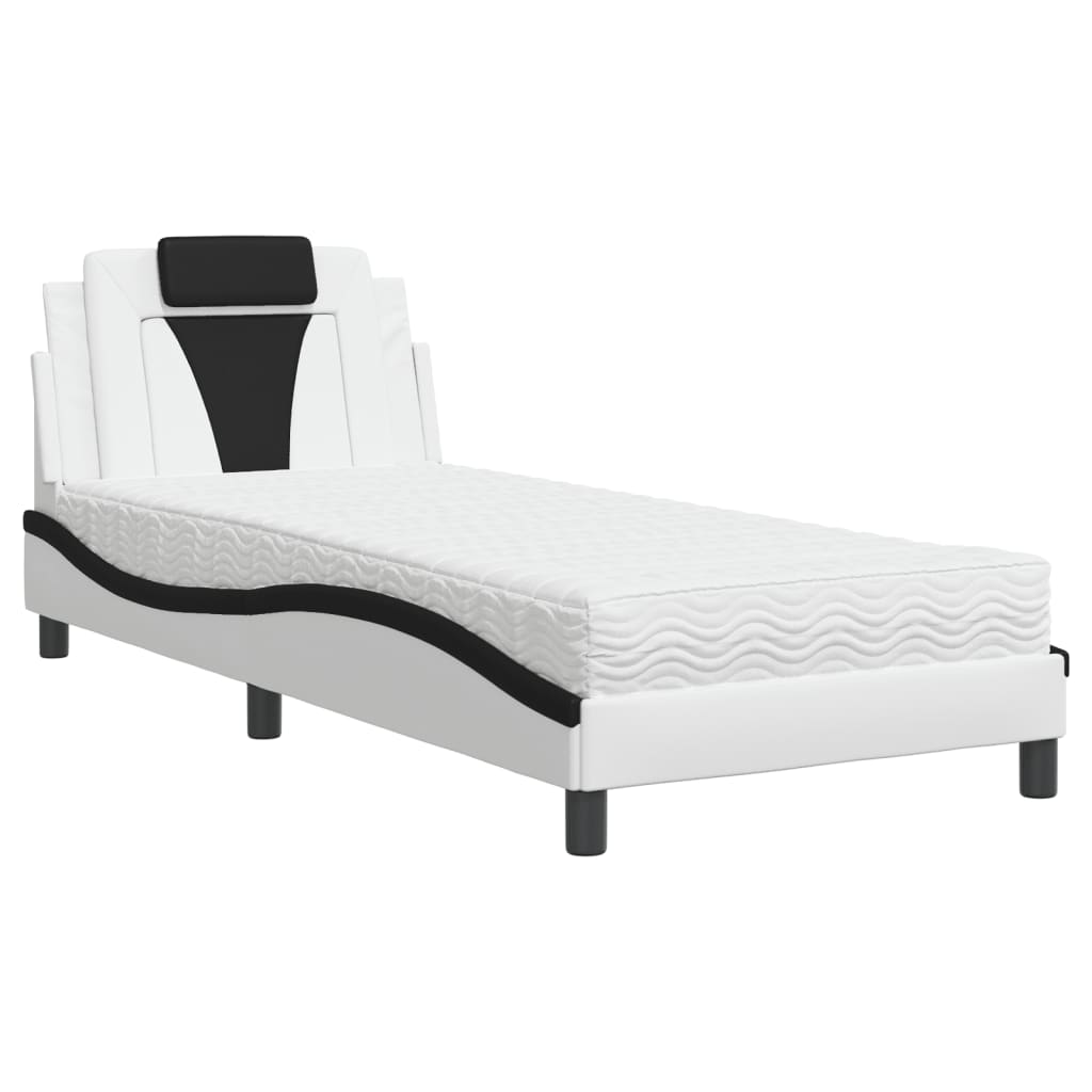 vidaXL Lit avec matelas blanc et noir 80x200 cm similicuir