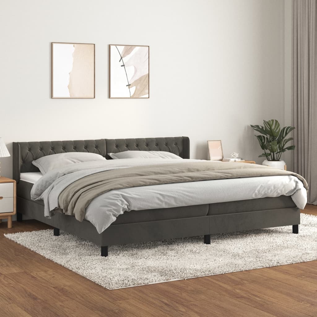 vidaXL Sommier à lattes de lit et matelas Gris foncé 200x200cm Velours