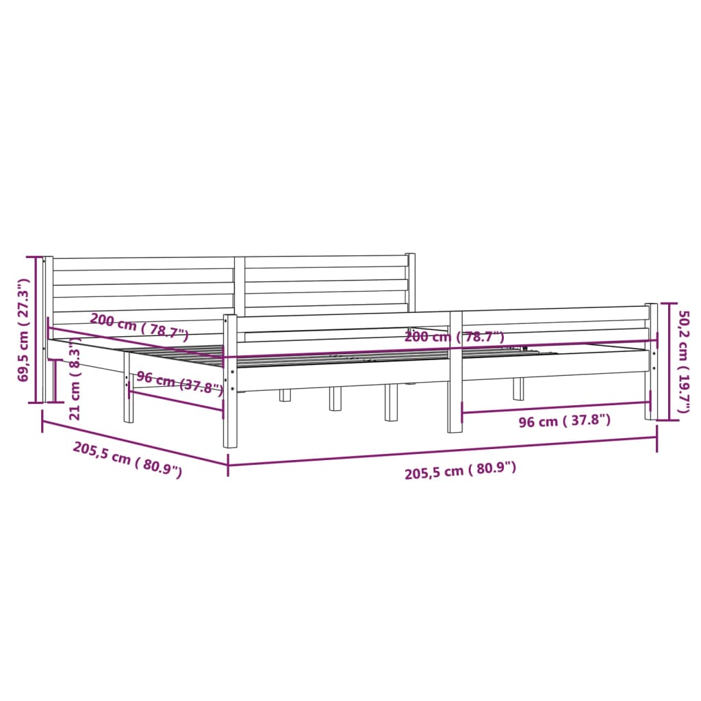 vidaXL Cadre de lit sans matelas marron miel bois massif 200x200 cm