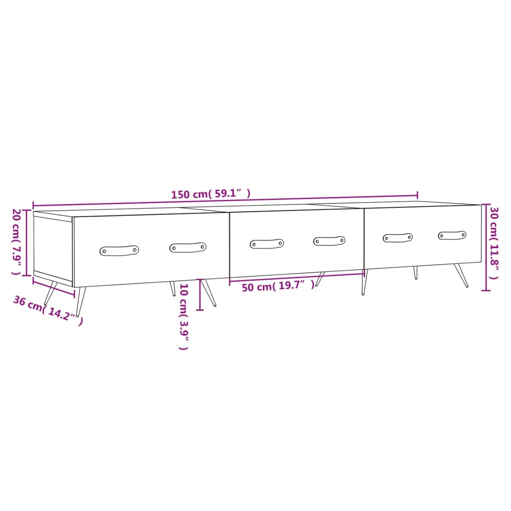 vidaXL Meuble TV gris béton 150x36x30 cm bois d'ingénierie