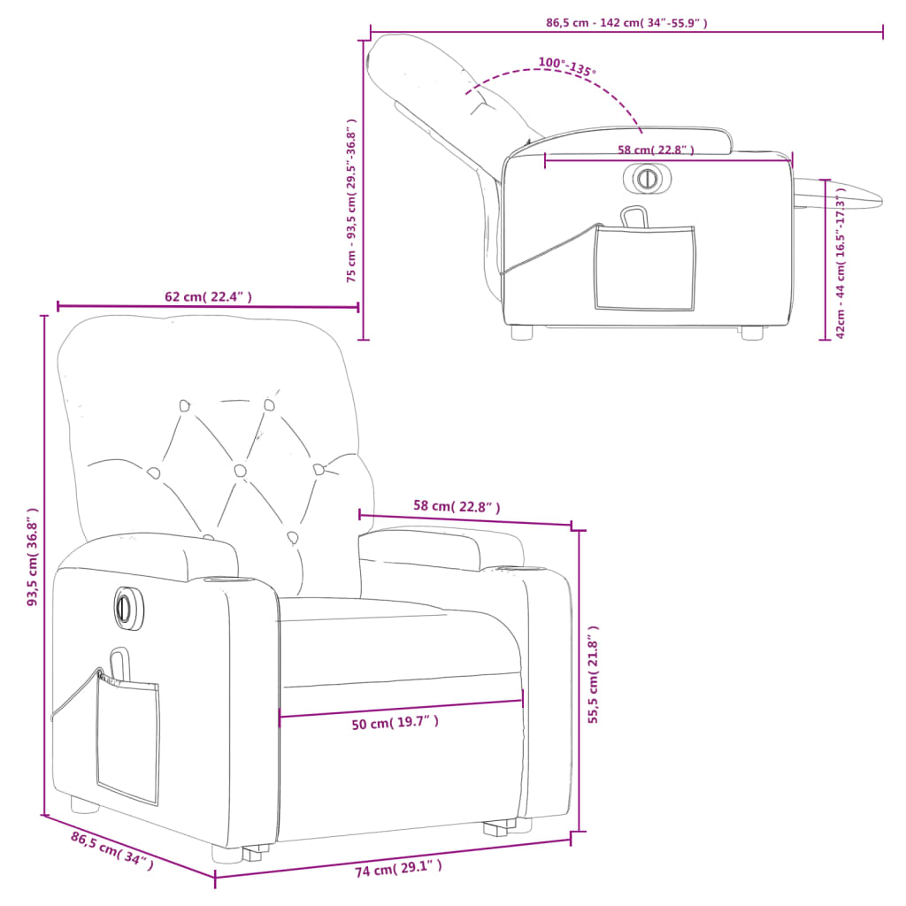 vidaXL Fauteuil inclinable de massage électrique noir similicuir