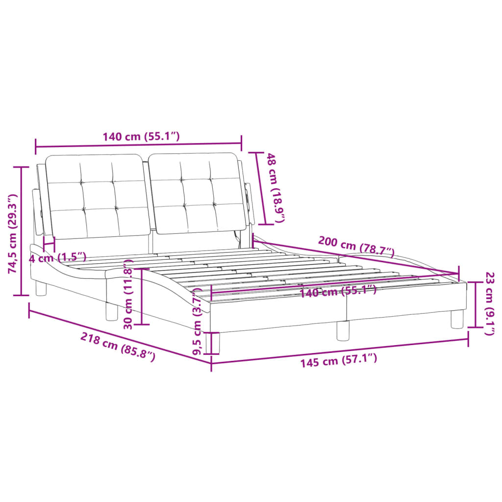 vidaXL Cadre de lit avec lumières LED gris 140x200 cm similicuir