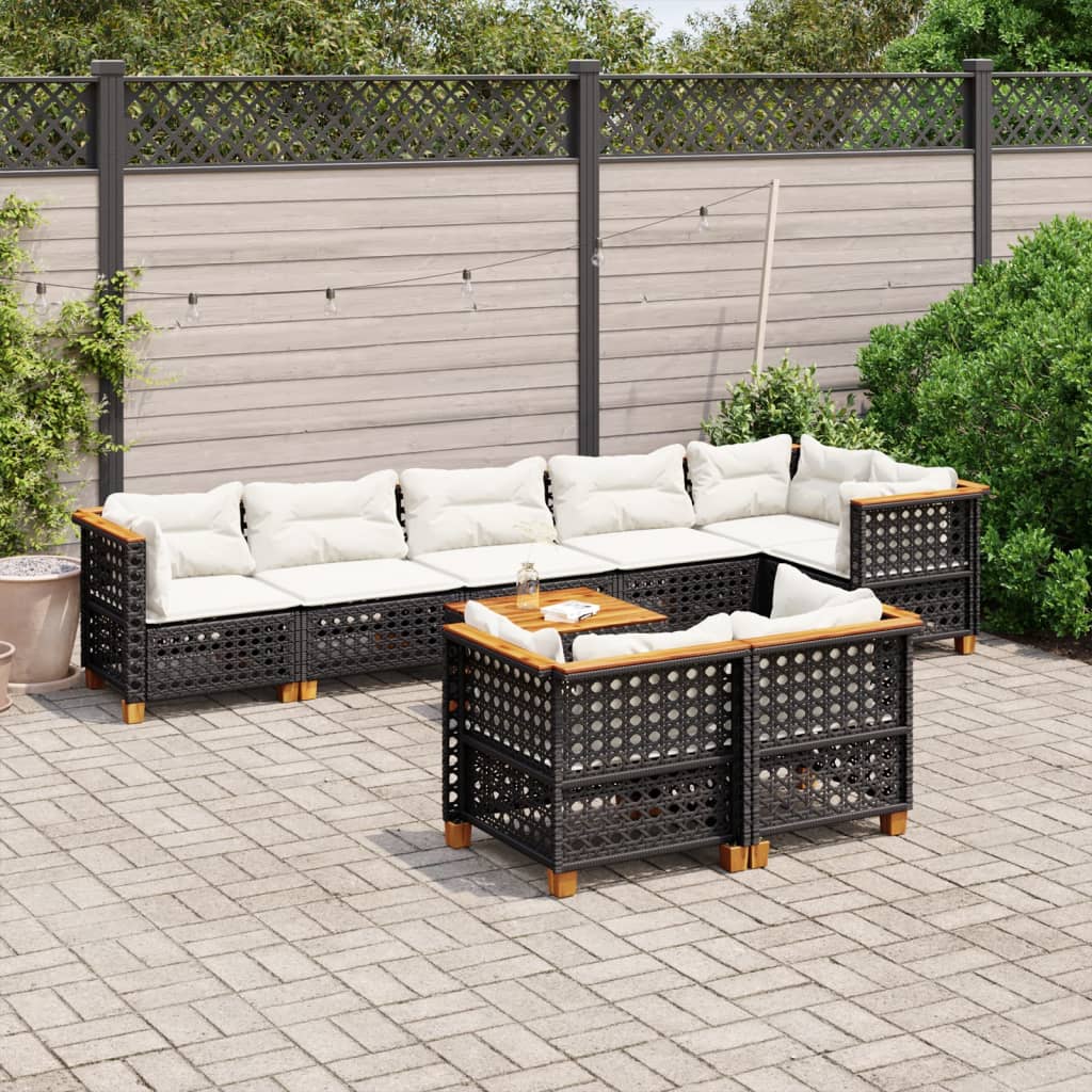 vidaXL Salon de jardin 9 pcs avec coussins noir résine tressée