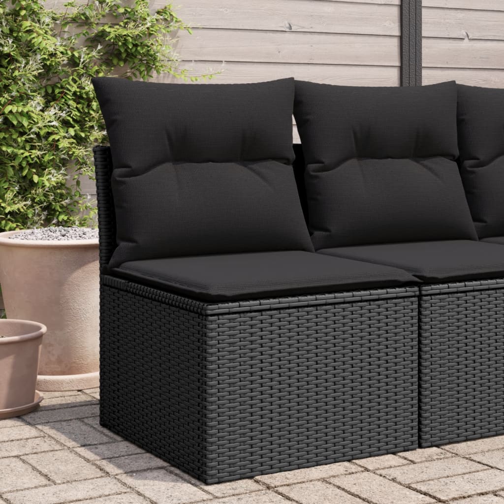 vidaXL Chaise de jardin sans accoudoirs avec coussins noir poly rotin