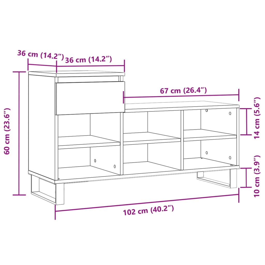 vidaXL Armoire à chaussure Blanc brillant 102x36x60 cm Bois ingénierie