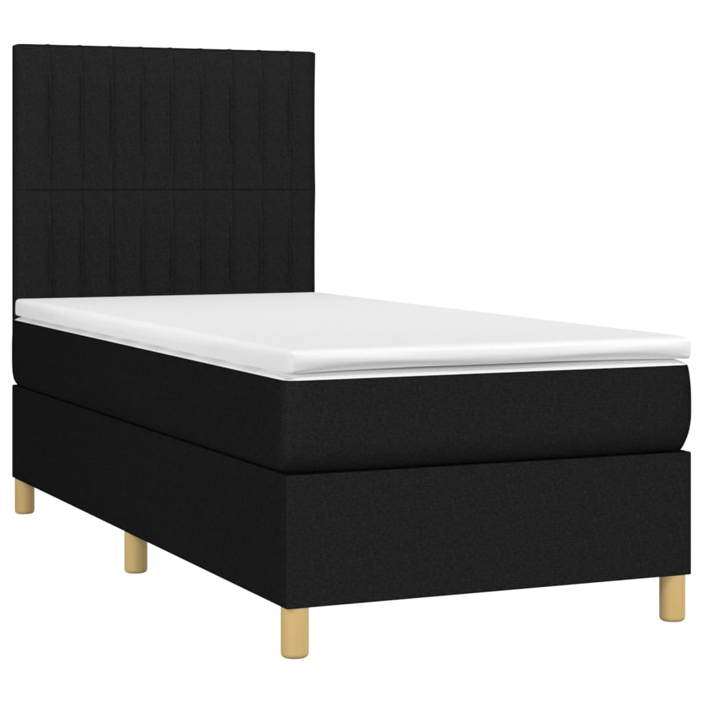 vidaXL Sommier à lattes de lit avec matelas Noir 90x190 cm Tissu