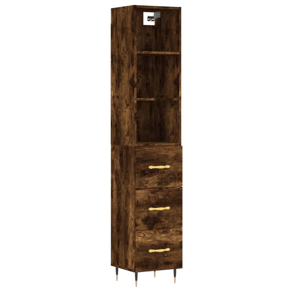 vidaXL Buffet haut Chêne fumé 34,5x34x180 cm Bois d'ingénierie