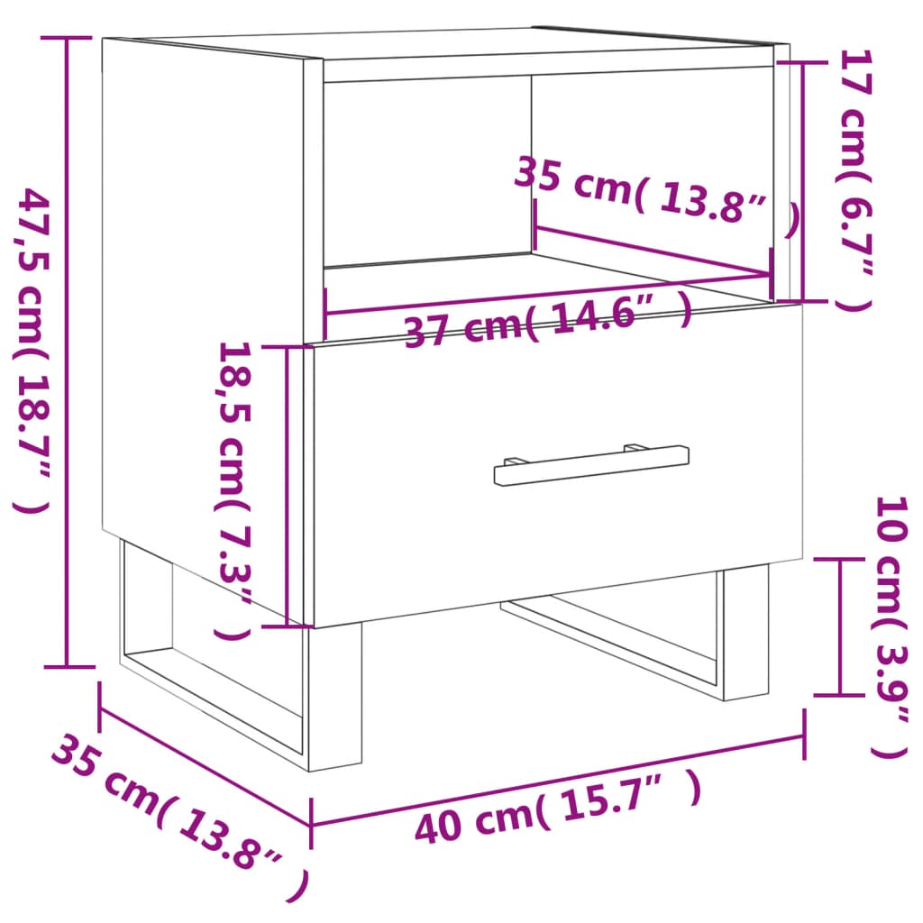 vidaXL Tables de chevet 2pcs gris béton 40x35x47,5cm bois d’ingénierie