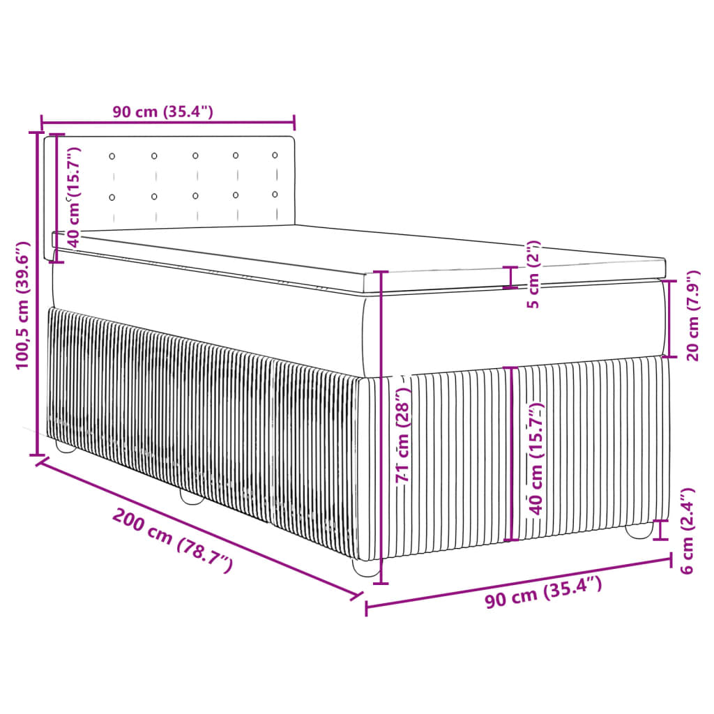 vidaXL Sommier à lattes de lit et matelas Gris clair 90x200 cm Velours