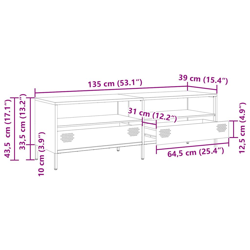 vidaXL Meuble TV jaune moutarde 135x39x43,5 cm acier laminé à froid