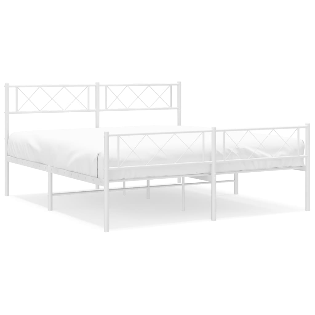 vidaXL Cadre de lit métal sans matelas et pied de lit blanc 140x190 cm