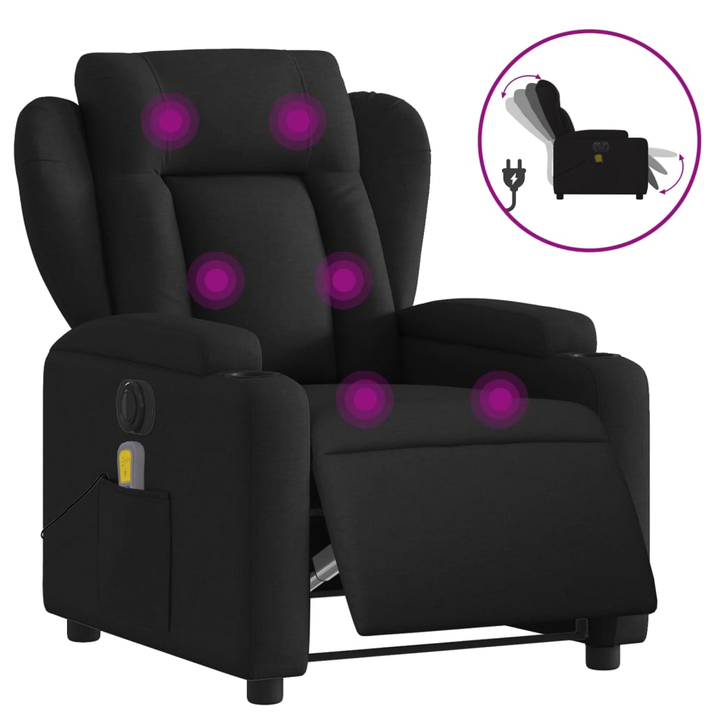 vidaXL Fauteuil de massage inclinable électrique Noir Tissu