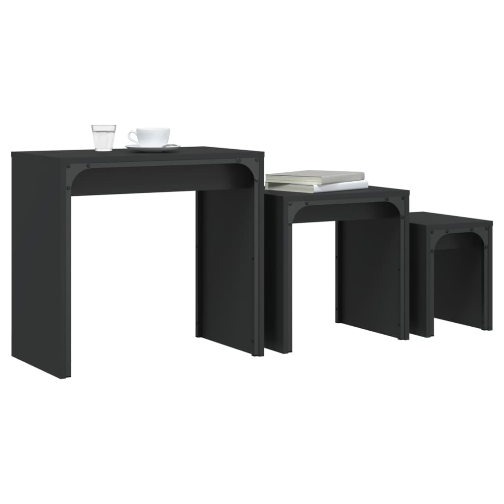 vidaXL Tables basses gigognes 3 pcs noir bois d'ingénierie