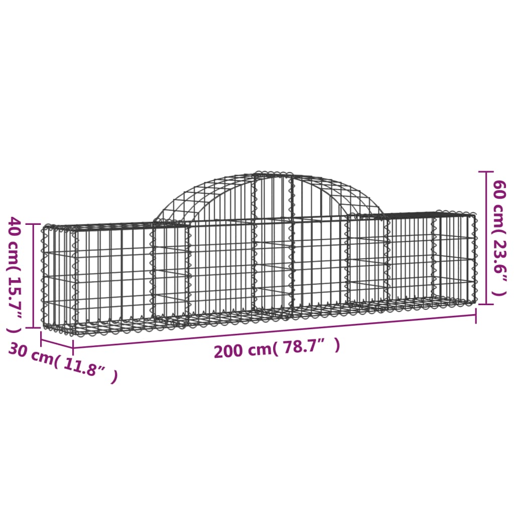 vidaXL Paniers à gabions arqués 2 pcs 200x30x40/60 cm Fer galvanisé