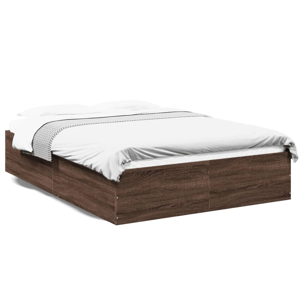 vidaXL Cadre de lit chêne marron 135x190 cm bois d'ingénierie