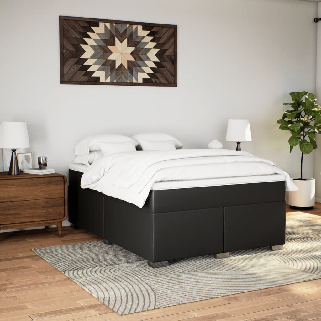 vidaXL Sommier à lattes de lit avec matelas Noir 140x200 cm Similicuir