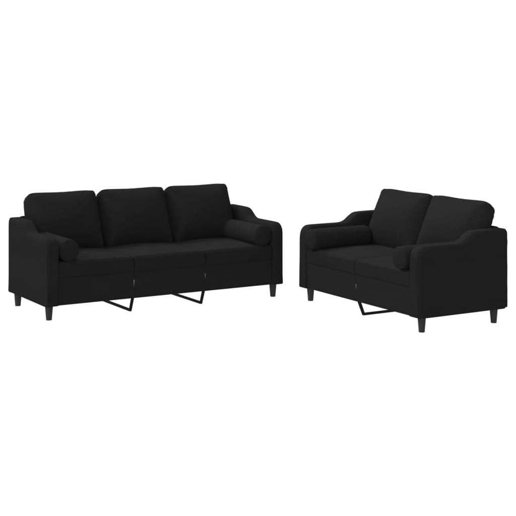 vidaXL Ensemble de canapés 2 pcs avec coussins noir tissu