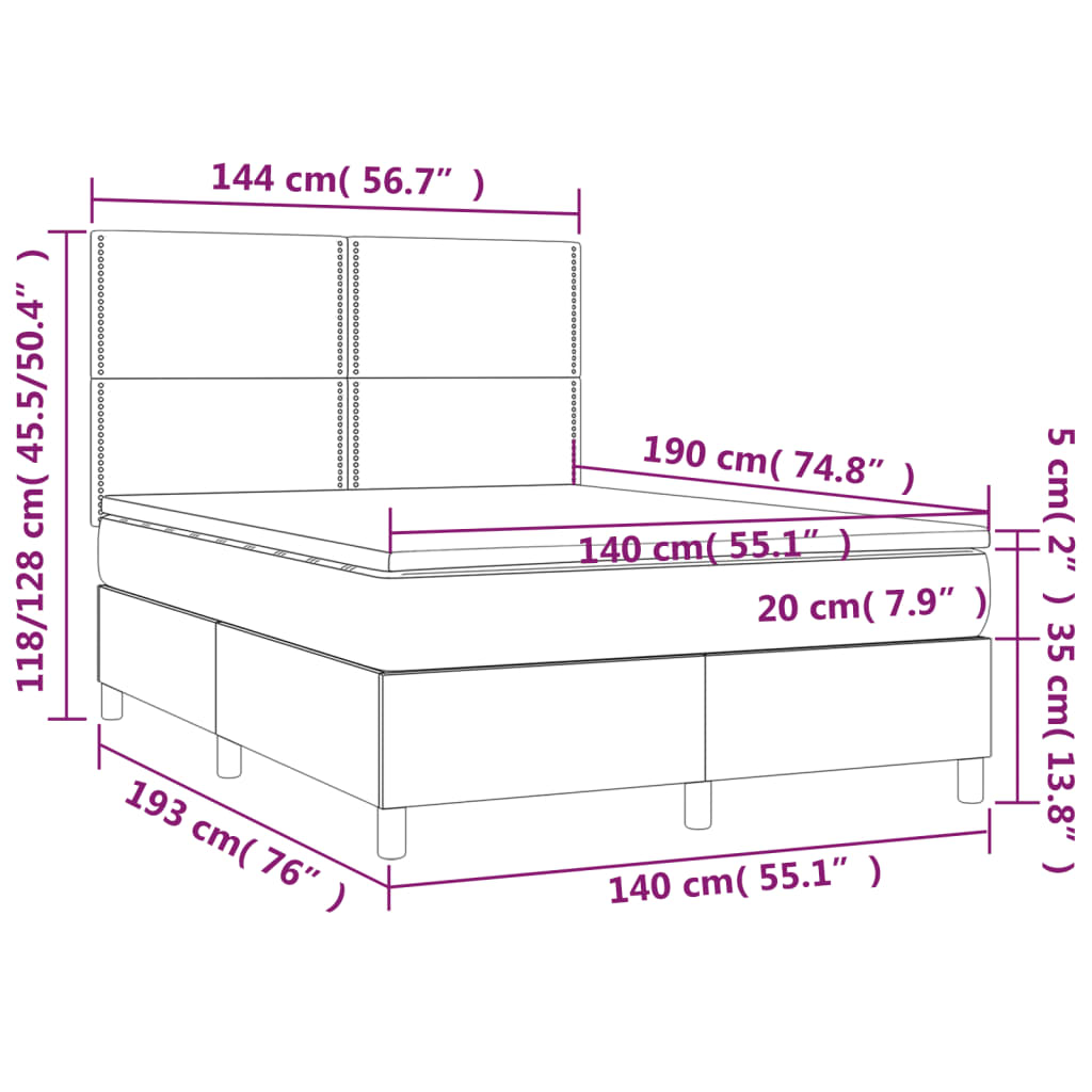 vidaXL Sommier à lattes de lit matelas et LED Bleu foncé 140x190 cm