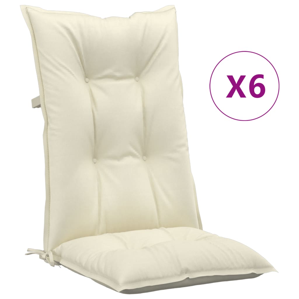 vidaXL Coussins de chaise de jardin dossier haut lot de 6 crème tissu