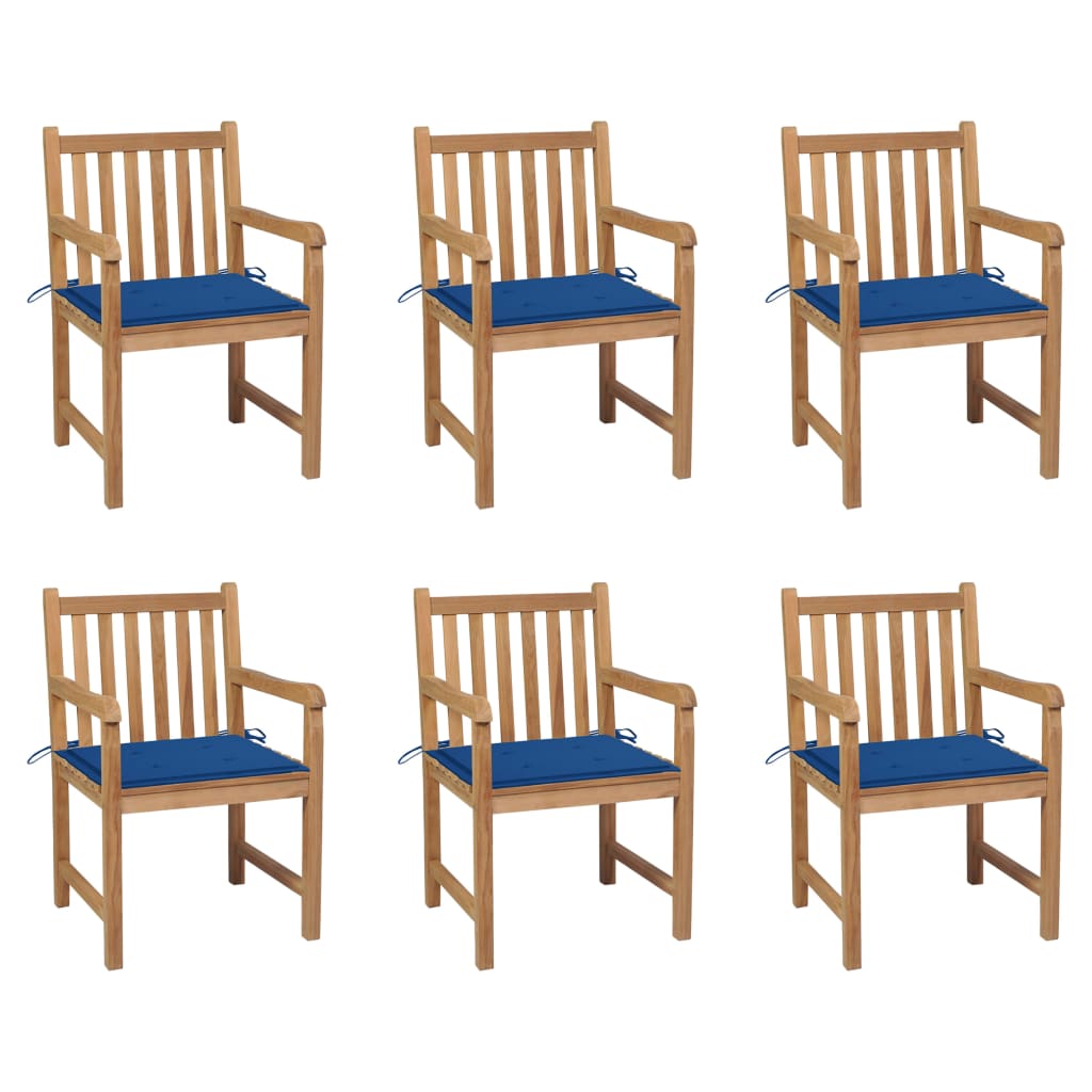 vidaXL Chaises de jardin lot de 6 et coussins bleu royal Bois de teck