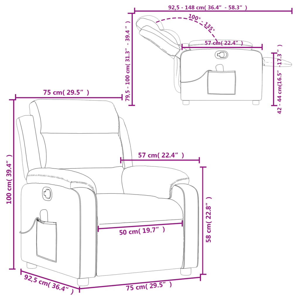 vidaXL Fauteuil de massage inclinable Gris Similicuir