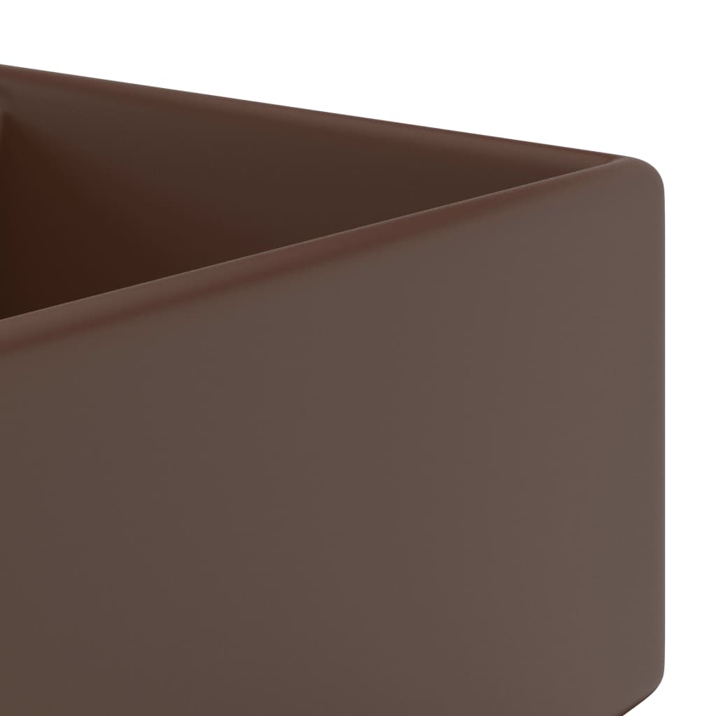 vidaXL Lavabo carré à trop-plein Marron foncé mat 41x41 cm Céramique