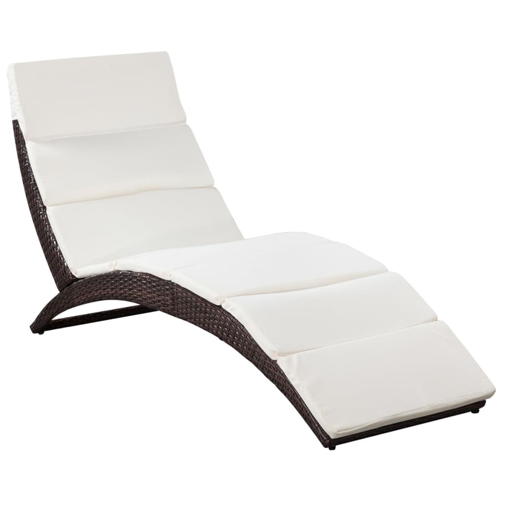 vidaXL Chaise longue pliable avec coussin Résine tressée Marron