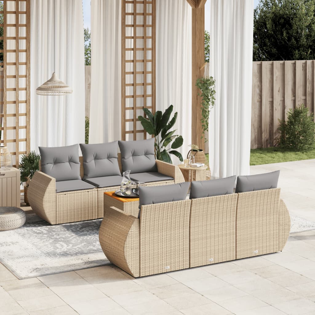 vidaXL Salon de jardin avec coussins 7 pcs beige résine tressée