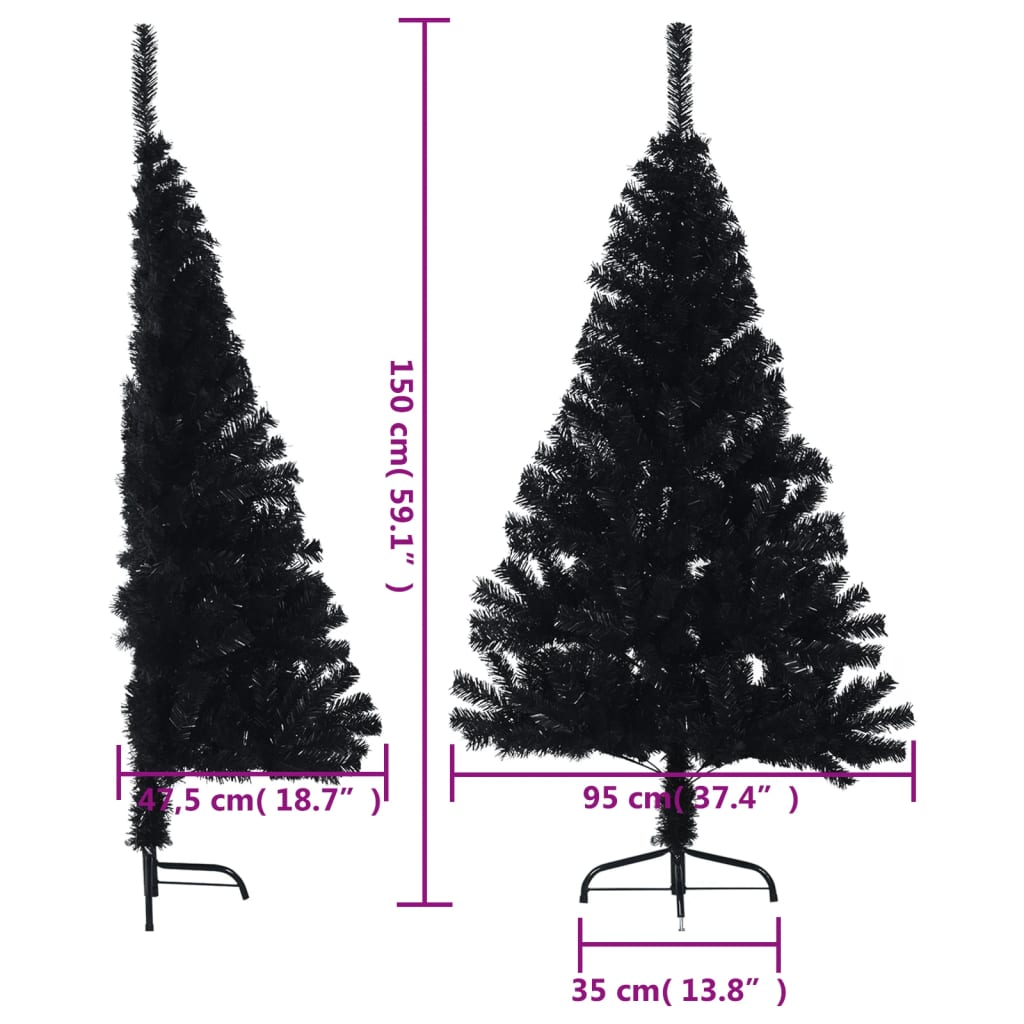 vidaXL Demi sapin de Noël artificiel avec support Noir 150 cm PVC