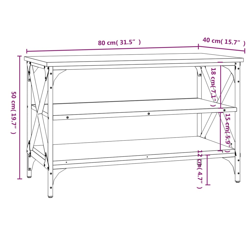 vidaXL Meuble TV Chêne fumé 80x40x50 cm Bois d'ingénierie