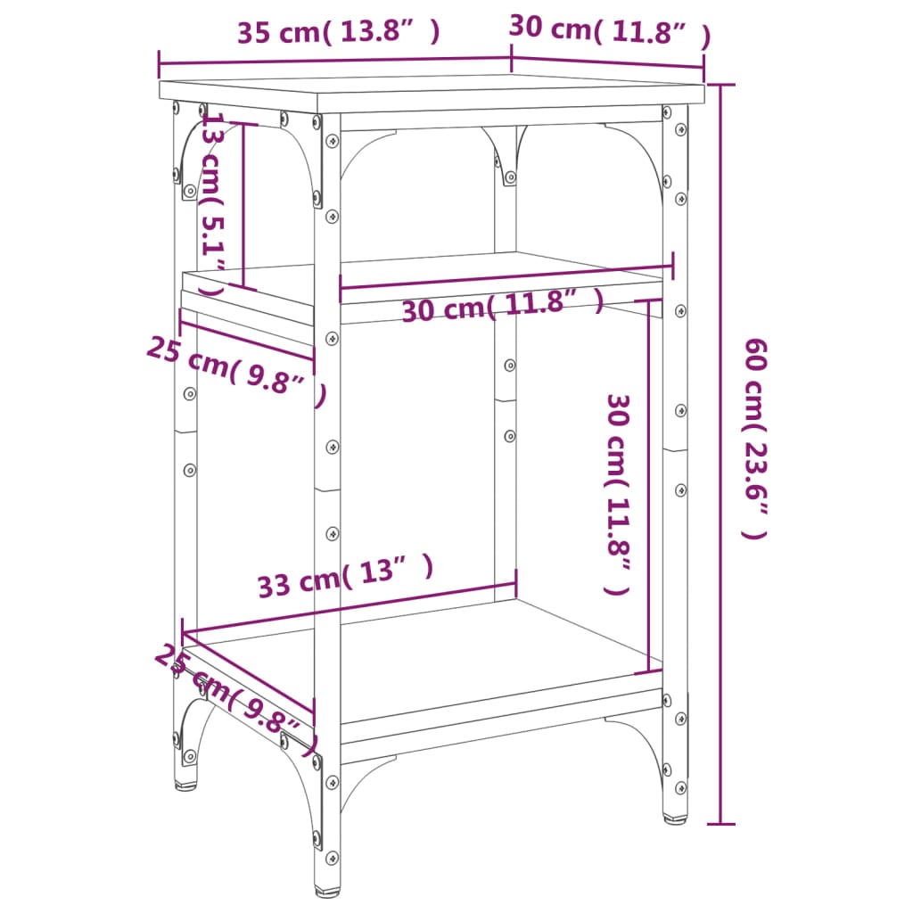 vidaXL Table d'appoint Sonoma gris 35x30x60 cm Bois d'ingénierie