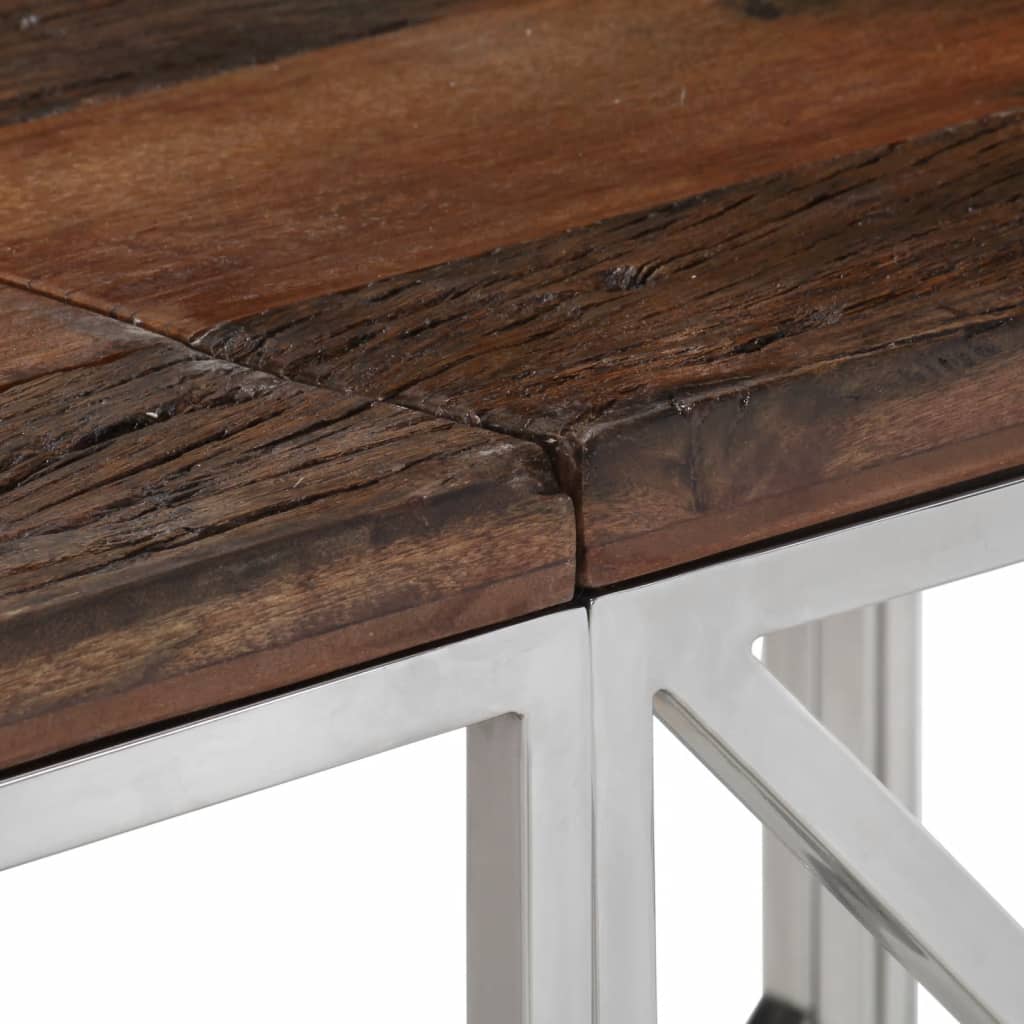 vidaXL Table console argenté acier inoxydable et bois de mélèze massif