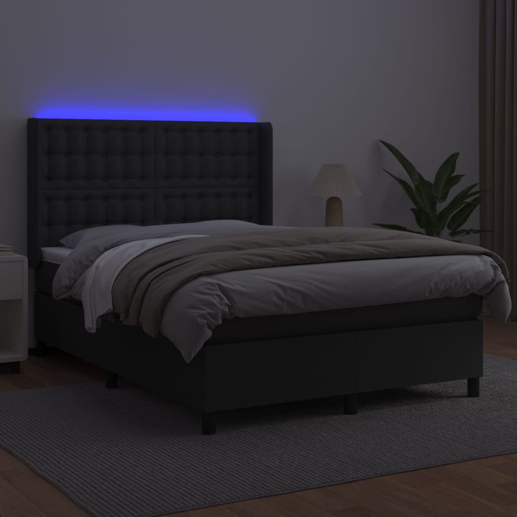 vidaXL Sommier à lattes de lit matelas LED Noir 140x200cm Similicuir