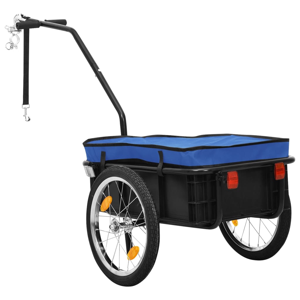 vidaXL Remorque de vélo pliable avec sac d'épicerie bleu et noir
