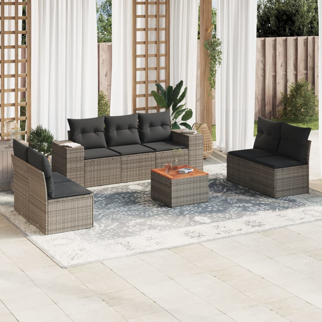 vidaXL Salon de jardin 8 pcs avec coussins gris résine tressée