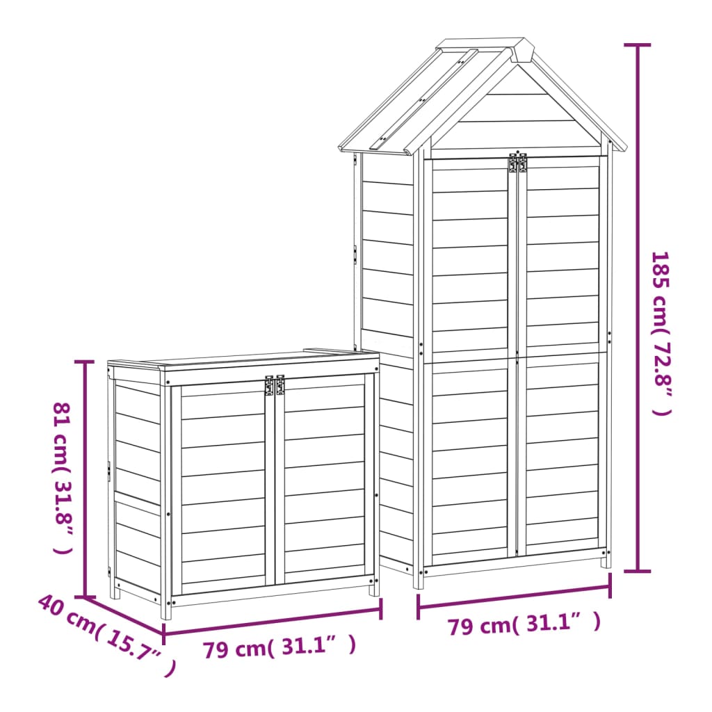 vidaXL Ensemble de remise à outils de jardin 2 pcs gris pin massif