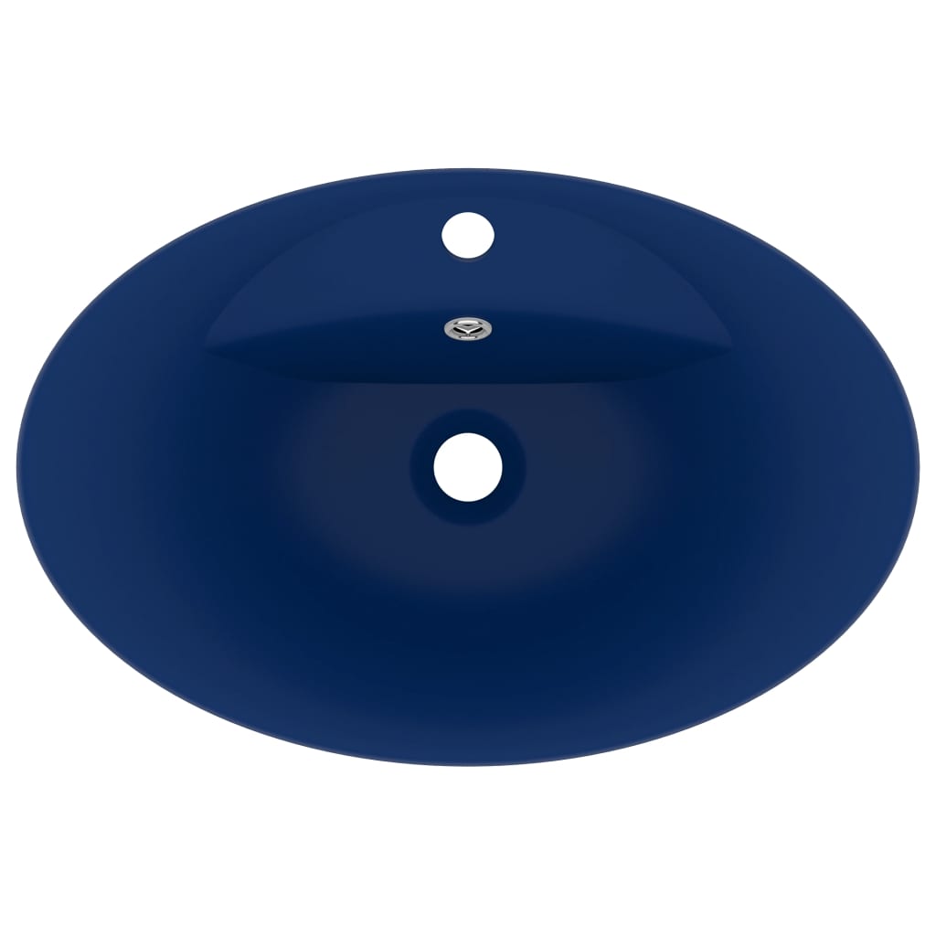 vidaXL Lavabo ovale à trop-plein Bleu foncé mat 58,5x39 cm Céramique