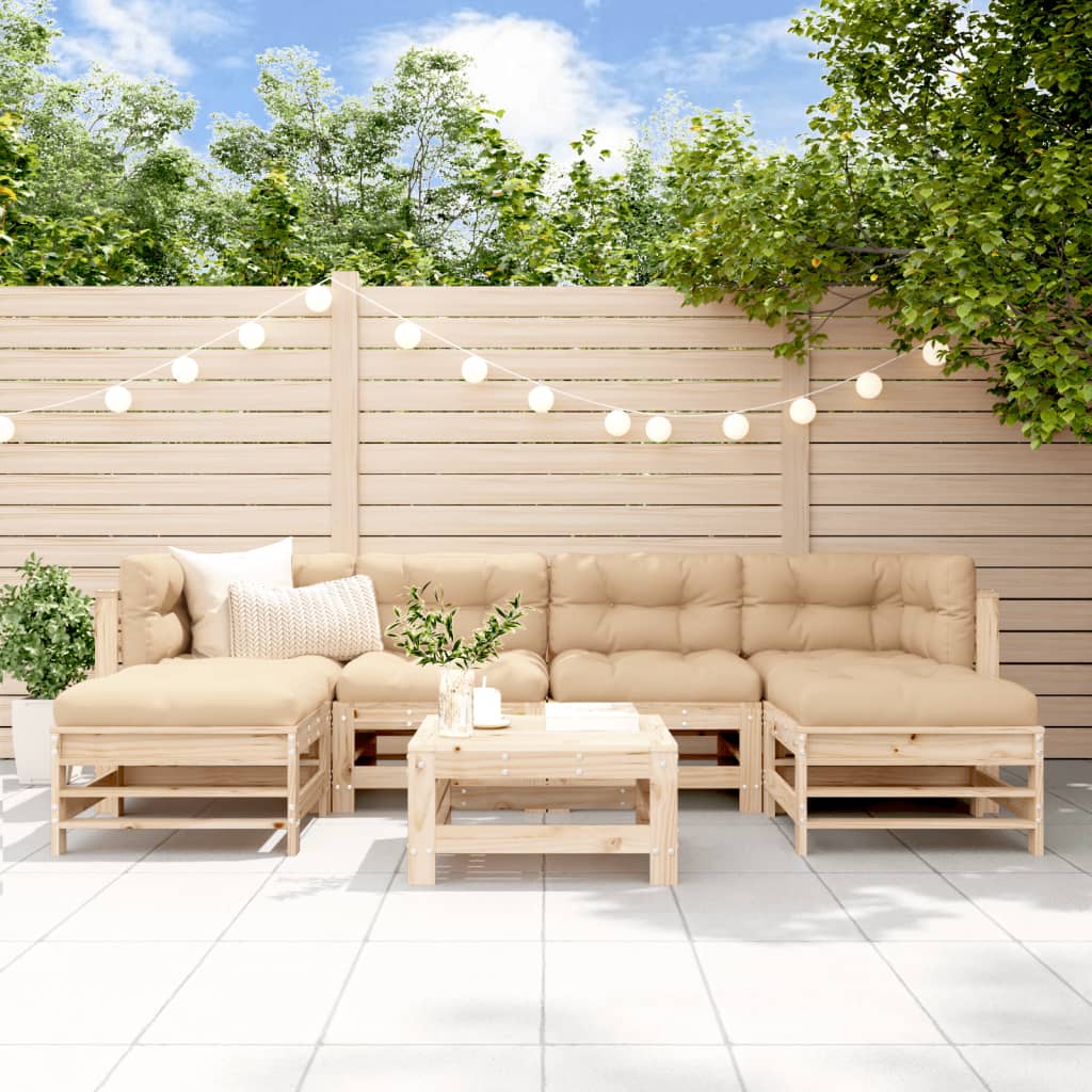 vidaXL Salon de jardin 7 pcs avec coussins bois massif