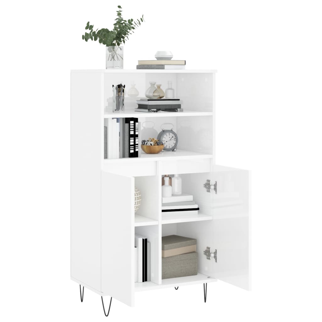 vidaXL Buffet haut Blanc brillant 60x36x110 cm Bois d'ingénierie