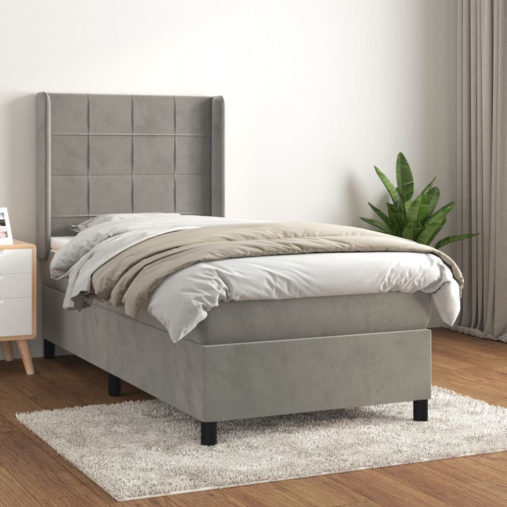 vidaXL Sommier à lattes de lit et matelas Gris clair 90x200 cm Velours