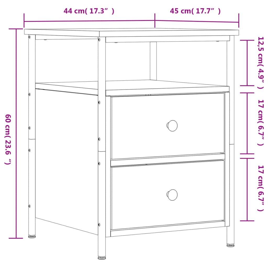 vidaXL Tables de chevet 2 pcs chêne marron 44x45x60 cm bois ingénierie