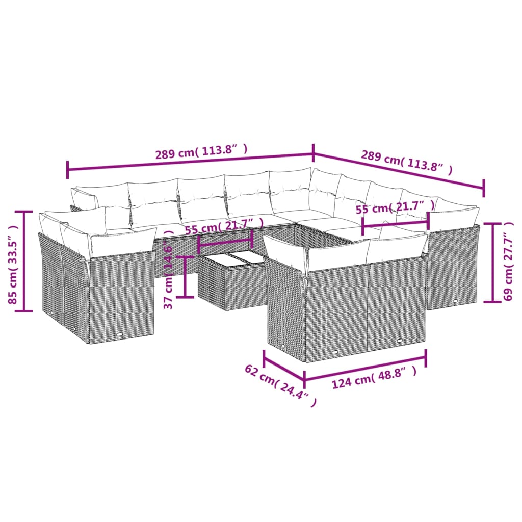 vidaXL Salon de jardin avec coussins 14 pcs noir résine tressée