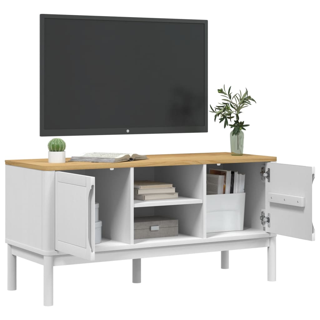 vidaXL Meuble TV FLORO blanc 114x43x55 cm bois massif de pin