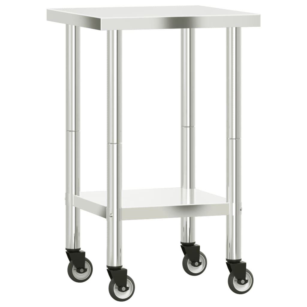 vidaXL Table de travail de cuisine avec roues 55x55x85 cm inox