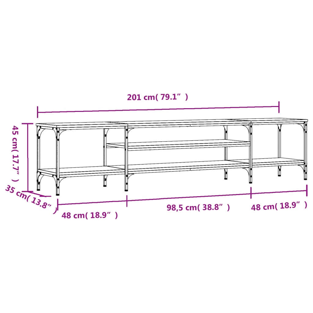 vidaXL Meuble TV chêne fumé 201x35x45 cm bois d'ingénierie et fer