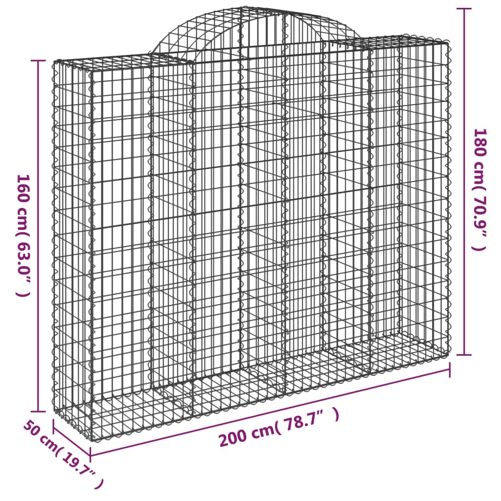 vidaXL Paniers à gabions arqués 7 pcs 200x50x160/180 cm Fer galvanisé