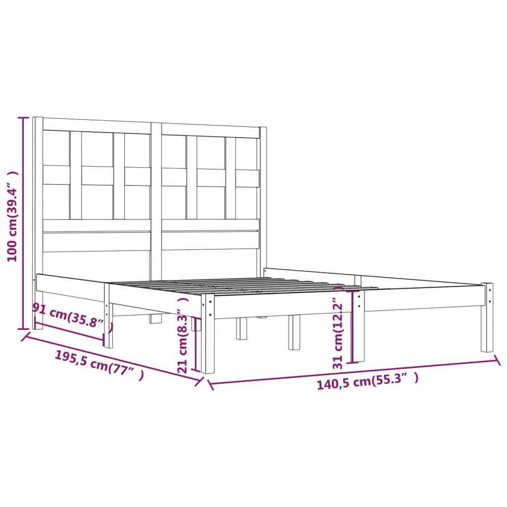 vidaXL Cadre de lit bois de pin massif 135x190 cm double