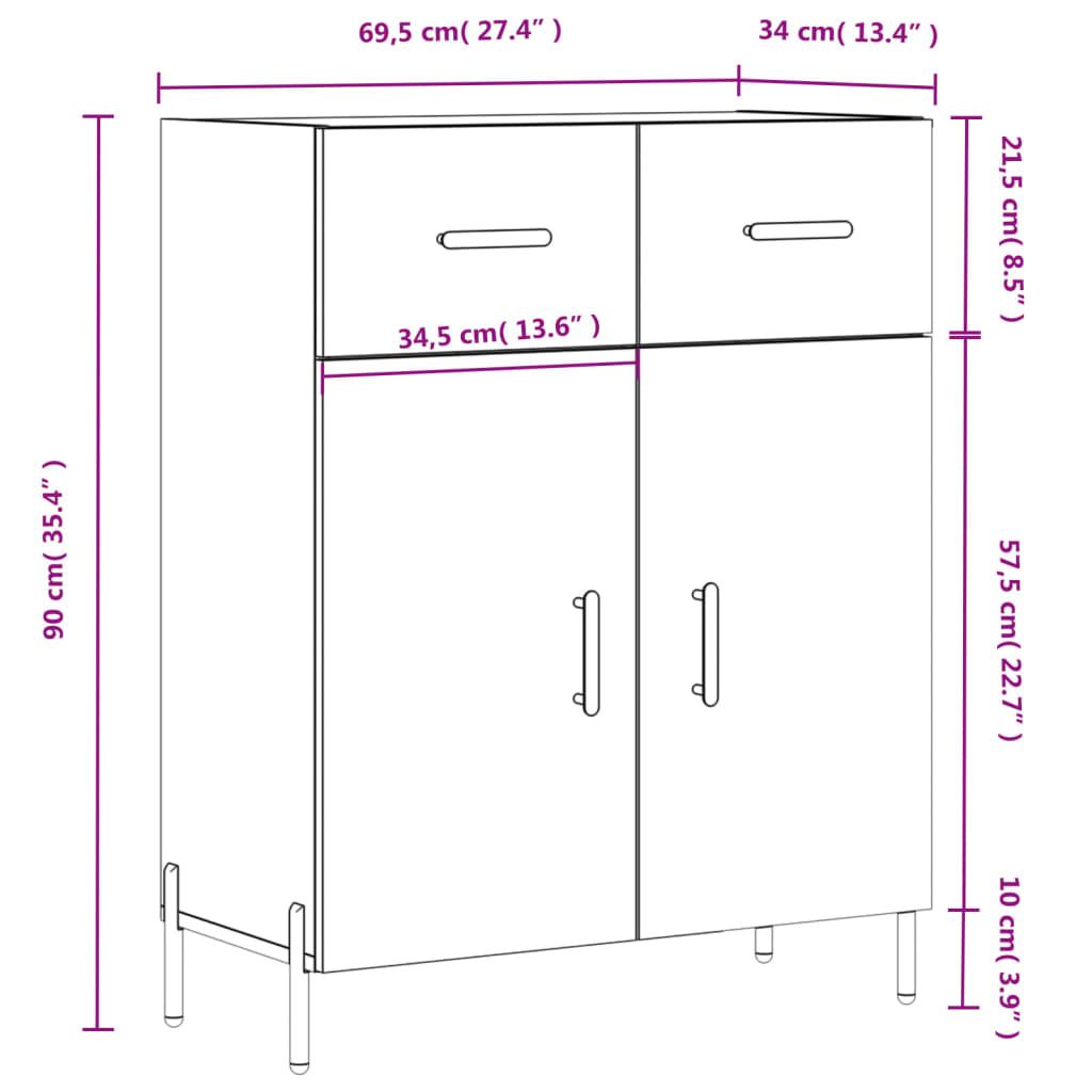 vidaXL Buffet Blanc brillant 69,5x34x90 cm Bois d'ingénierie