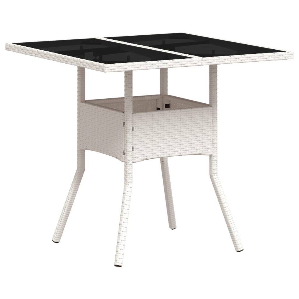 vidaXL Table de jardin dessus en verre blanc 80x80x75cm résine tressée